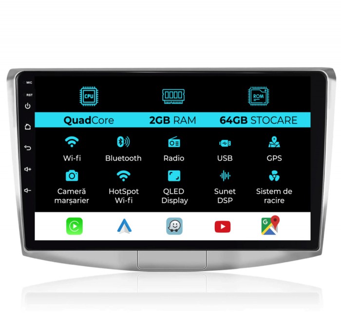 Navigatie Android Dedicata Volkswagen Passat B6, B7, CC (2005 -2015),10Inch, 2Gb Ram, 64Gb Stocare, Carplay