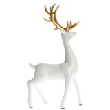 Statueta cerb alb cu cornite aurii 33 cm