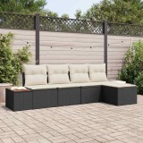 Cumpara ieftin Set de canapele pentru grădină cu pernă 5 pcs negru și crem