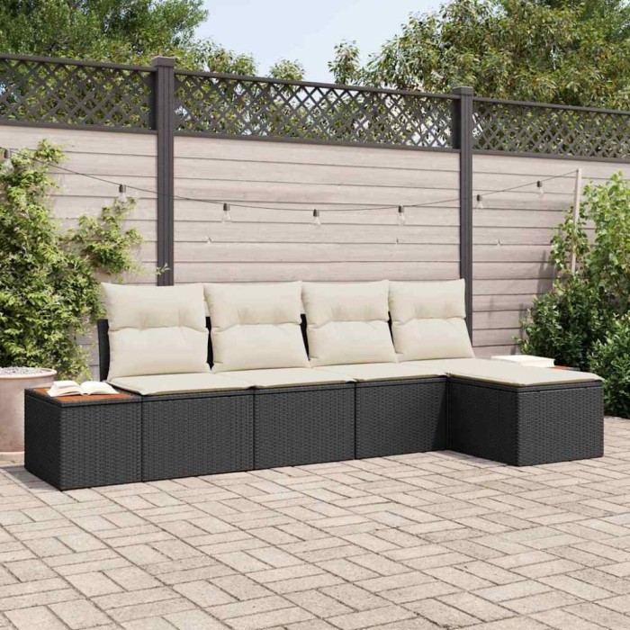 vidaXL Set de canapele pentru grădină cu pernă 5 pcs Negru Rattan poli 3348063