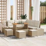 Set canapea grădină vidaXL 9 piese cu perne Bej Ratan Poliester Acacia, Canapea grădină vidaXL 2 locuri cu perne Bej Ratan Poliester, Set dining grădi