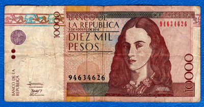 (1) BANCNOTA COLUMBIA - 10.000 PESOS 2010, PORTRET POLICARPA SALAVARRIETA foto