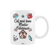 Cana alba personalizata &quot;Cel mai bun Medic Veterinar&quot;, INOVATIX&reg;. 330ml