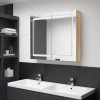VidaXL Dulap de baie cu oglindă și LED, alb și stejar, 80x12x68 cm
