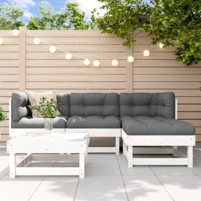 Gossi set mobilier de gradina cu perne, 5 piese, alb, lemn masiv foto