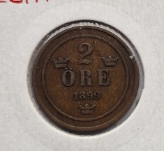 Suedia 2 Ore 1899 moneda bronz km # 778 tiraj mic