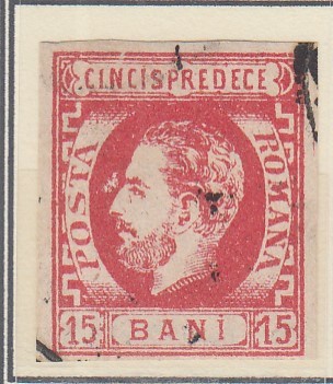 ROMANIA 1872 LP 32 REGELE CAROL I CU BARBA 15 BANI ROSU EROARE STAMPILAT foto