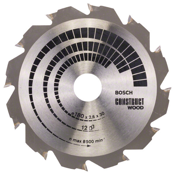 Panza ferastrau circular Construct Wood, 180x30x2.6mm, 12T, reductie 20mm Bosch