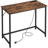 VASAGLE Birou cu iluminare LED, priza incorporata, 2 USB, 50x100x76 cm, maro rustic Household NewTrend