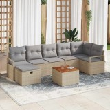 Set de canapele pentru grădină cu pernă 8 pcs Bej Rattan poli