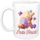 Cana Paste Fericit! Ceramica Alba, 330ml, Personalizata Sublimare. Cadou Paste Familie