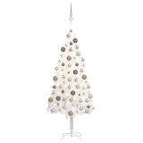 Brad Crăciun pre-iluminat artificial, set globuri, alb, 120 cm