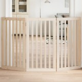 Cumpara ieftin Poartă pentru c&acirc;ini pliabilă, 3 panouri, 150 cm, lemn de plop