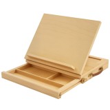 Vinsetto Șevalet pentru Pictură, Pliabil, cu &Icirc;nclinare Reglabilă și Sertar cu Rafturi, 33,5x26x26 cm, Lemn Natural | Aosom Romania