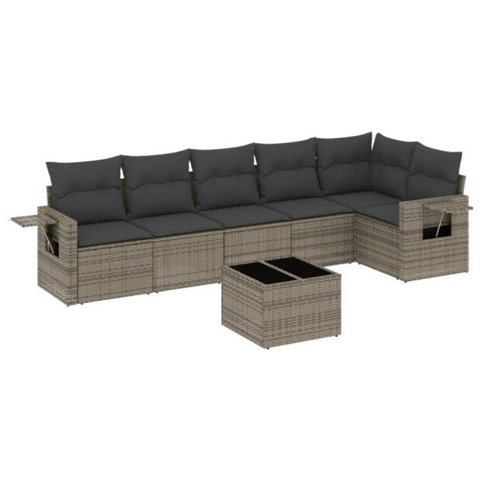 Set canapele de gradina, 7 piese, cu perne, gri, poliratan