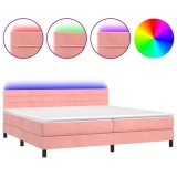 Cumpara ieftin Pat continental cu saltea &amp; LED, roz, 200x200 cm, catifea