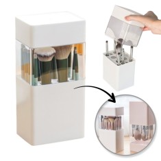 Organizator pensule machiaj cu 12 sloturi pentru pensule alb