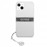 Husa de protectie telefon Guess pentru iPhone 13 Mini, 4G Grey Stripe&amp;Metal Charm, Plastic, Transparent
