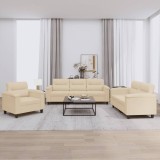 VidaXL Set de canapele cu perne, 3 piese, crem, microfibră