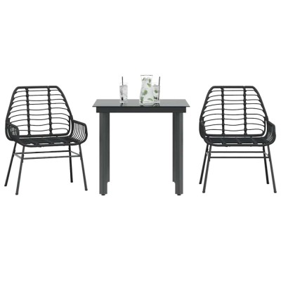 Gossi set de sufragerie de gradina 3 piese sticla neagra poli ratan foto