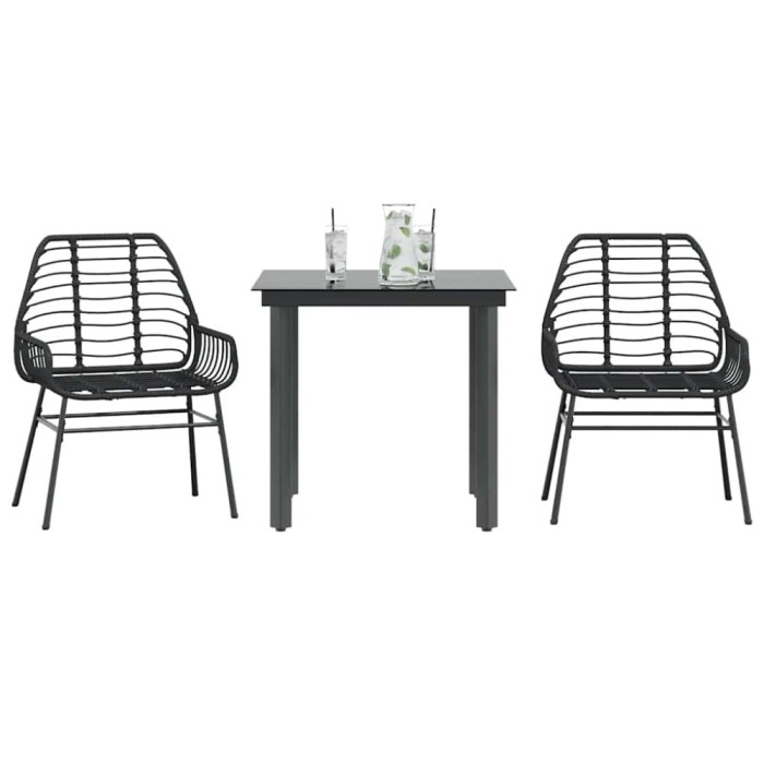 Gossi set de sufragerie de gradina 3 piese sticla neagra poli ratan