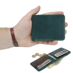 Portofel personalizabil clasic barbati din piele naturala, Hector 2, turcoaz cu detalii maro