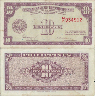 1949 , 10 centavos ( P-128 ) - Filipine - stare aXF foto