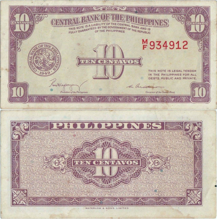 1949 , 10 centavos ( P-128 ) - Filipine - stare aXF