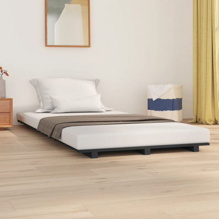 vidaXL Cadru de pat, gri, 90x200 cm, lemn masiv de pin 824550