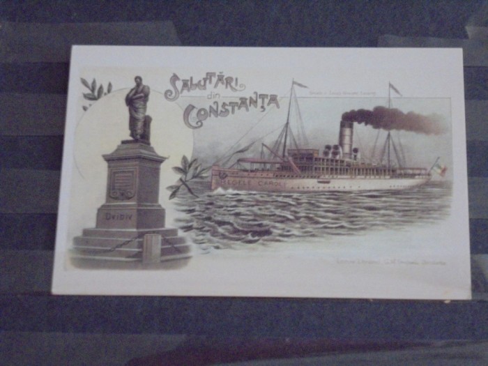 ROM. - CONSTANTA - VECHEA NAVA PASAGERA CU ABUR &quot;CAROL I &quot; SI STATUIA LUI OVIDIU REPRODUCERI DUPA VEDERI DE EPOCA - NECIRCULATA