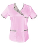 Halat Medical Pe Stil, Roz deschis cu Elastan Cu Paspoal si Garnitură stil Japonez, Model Nicoleta - 4XL