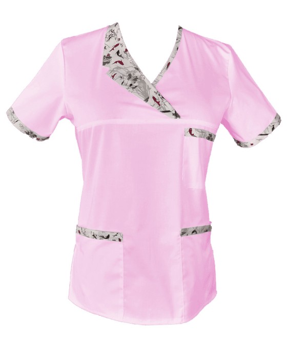 Halat Medical Pe Stil, Roz deschis cu Elastan Cu Paspoal si Garnitură stil Japonez, Model Nicoleta - 4XL