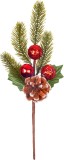 Crenguta decorativa de Craciun MagicHome, cu con si globuri rosii, 32 cm