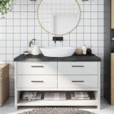 vidaXL Blat de baie, maro &icirc;nchis, 140x60x(2-6) cm, lemn masiv tratat