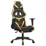 Scaun de gaming cu suport picioare negru/auriu, piele ecologica