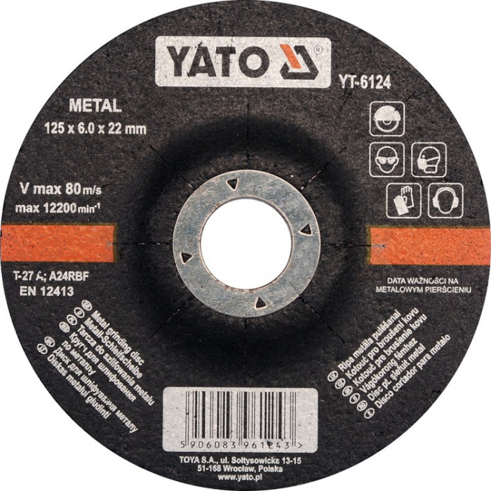 Disc cu degajare pentru slefuit metal 125x6x22 mm YATO