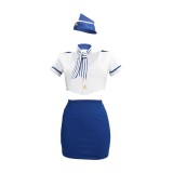 Lenjerie erotică 4 piese S-LINE Stewardess Costume, costum sexy stewardesă pentru roleplay, albastru și alb, mărime S/M