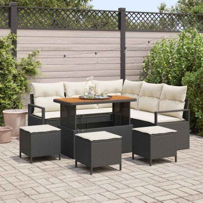 vidaXL Set de canapele pentru grădină cu pernă 9 pcs Negru Rattan poli foto