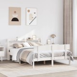 VidaXL Cadru de pat fără saltea, alb, 135x190 cm, lemn masiv de pin