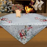 Fată de Masă Crăciun, Velour, Gri Cu Stele Foil Argintii, 80x80 cm