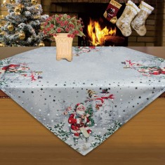 Fată de Masă Crăciun, Velour, Gri Cu Stele Foil Argintii, 80x80 cm