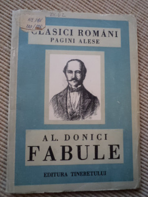 FABULE AL. DONICI carte veche editura tineretului 1950 RPR clasici romani pagini alese foto