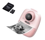 Pachet: Card memorie 32 Gb + Camera foto-video digitala pentru copii, THD Pixels D10M, imprimanta termica, rezolutie 24 megapixeli, camera selfie, roz