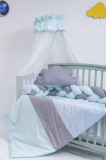 Lenjerie MyKids 8 piese Gray-Blue cu baldachin 120x60 cm