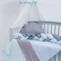 Lenjerie MyKids 8 piese Gray-Blue cu baldachin 120x60 cm