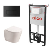 Cumpara ieftin Set complet vas WC suspendat, Fluminia, Clementina Alb, cu rezervor Alca si clapeta neagra