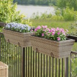 Cumpara ieftin Jardiniere cu c&acirc;rlige, 2 buc., gri, poliratan
