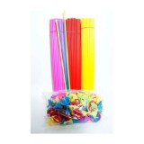 Set 50 bete tip suport cu rozete colorate, pentru baloane, tije 42 cm