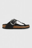 Birkenstock șlapi din piele &icirc;ntoarsă Gizeh Big Buckle femei, culoarea negru, cu toc plat 1023337