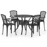 Set mobilier bistro, 5 piese, negru, aluminiu turnat